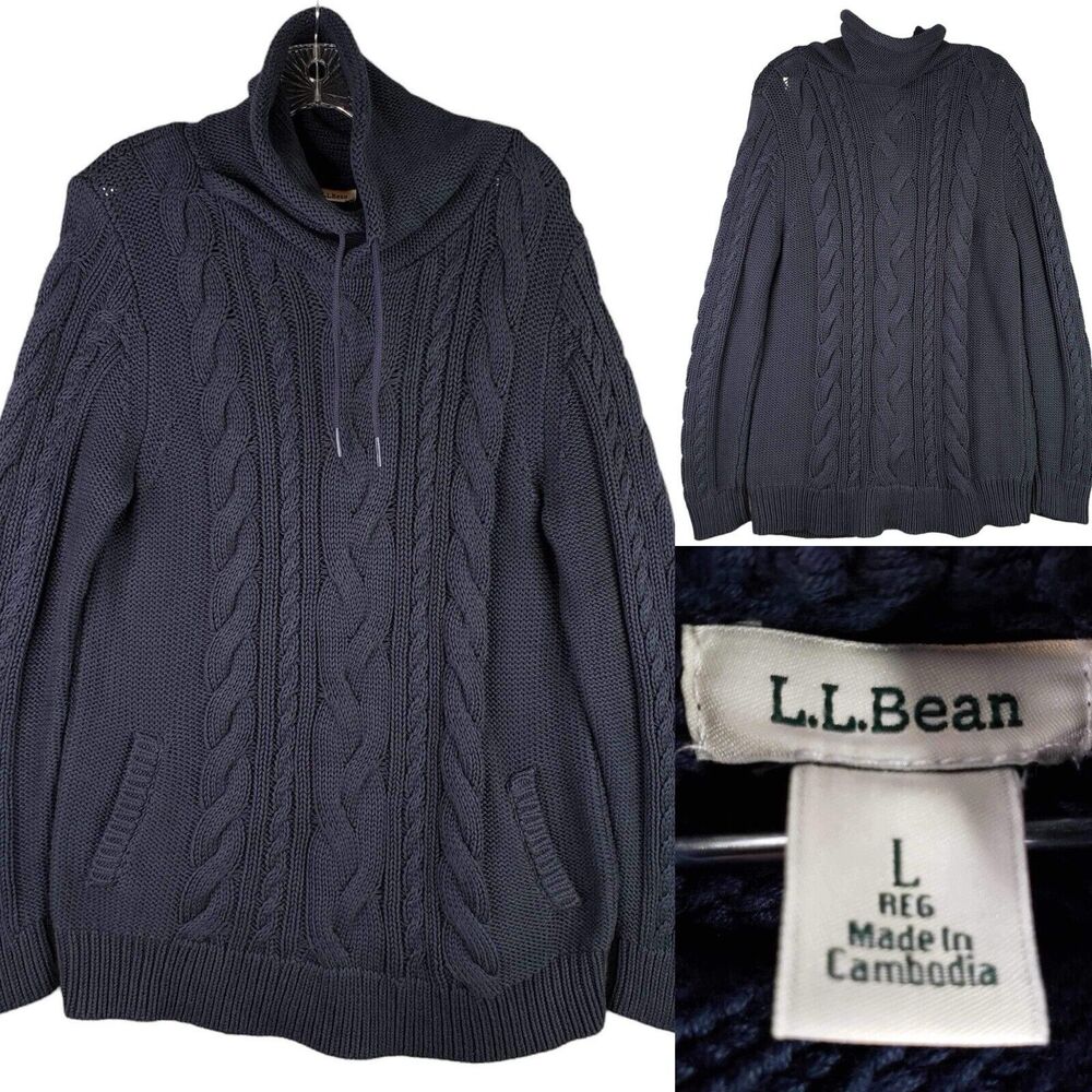 L.L. Bean Navy Cable Knit Sweater size large